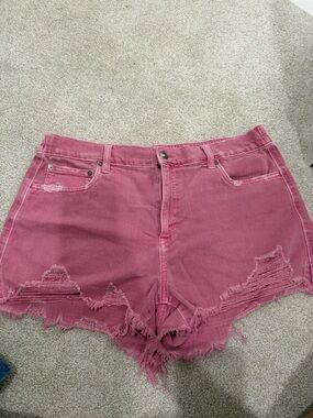 aerie Faded Pink Distressed Denim Shorts